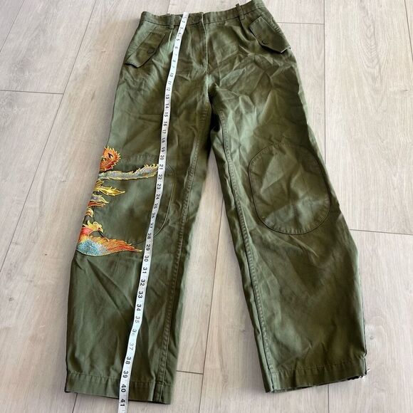 Sandro Glenwood Embroidered Wide-leg Pants in Olive Green Size 36 - Picture 3 of 15